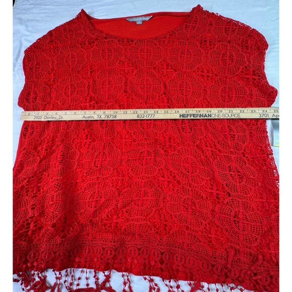 Valerie Stevens Fiery Red Plus Size 2X Crochet Lace Fringe Top NWT - Picture 10 of 12